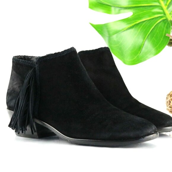 Sam Edelman Womens Paige Boot Size 6 Bootie Black Suede Fringe Block Heel Boho - Picture 1 of 10